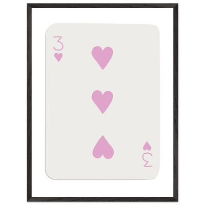 Three of Hearts Poker Card Print - Soft Pink Mounted Framed Poster Art, Eco-Friendly Wood Frame - Vibrantwalls