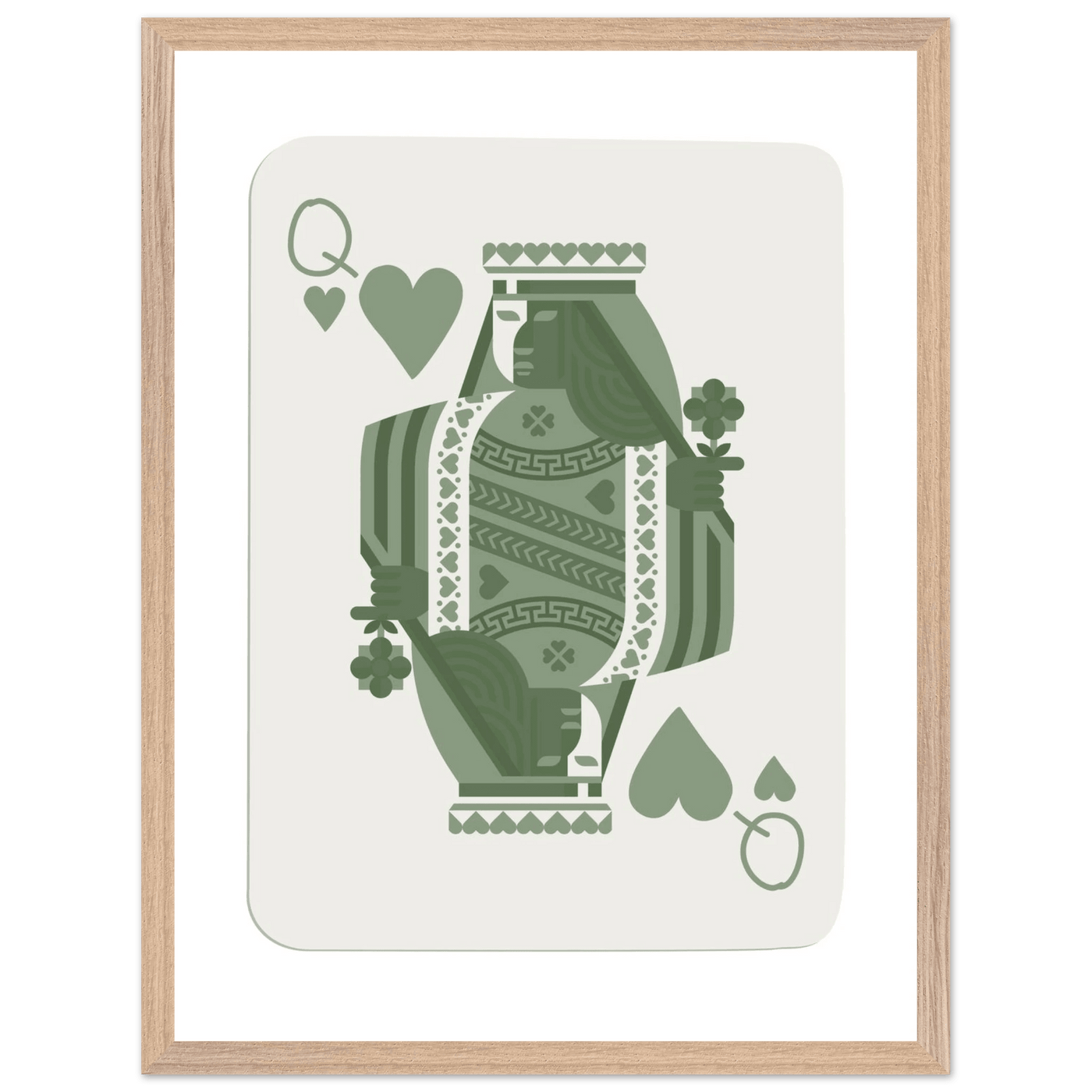 Queen of Spades Poker Card Print - Sage Green Wall Art - Mounted Framed Poster, Eco-Friendly Wood Frame - Vibrantwalls