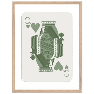 Queen of Spades Poker Card Print - Sage Green Wall Art - Mounted Framed Poster, Eco-Friendly Wood Frame - Vibrantwalls