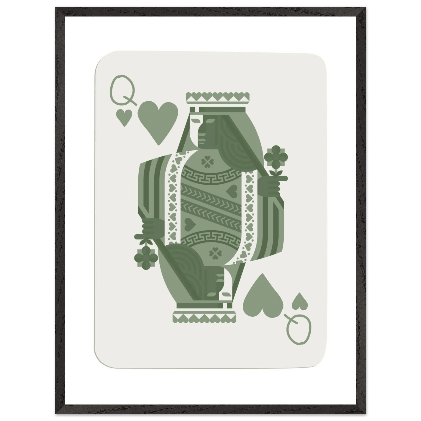 Queen of Spades Poker Card Print - Sage Green Wall Art - Mounted Framed Poster, Eco-Friendly Wood Frame - Vibrantwalls
