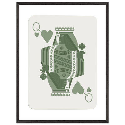 Queen of Spades Poker Card Print - Sage Green Wall Art - Mounted Framed Poster, Eco-Friendly Wood Frame - Vibrantwalls
