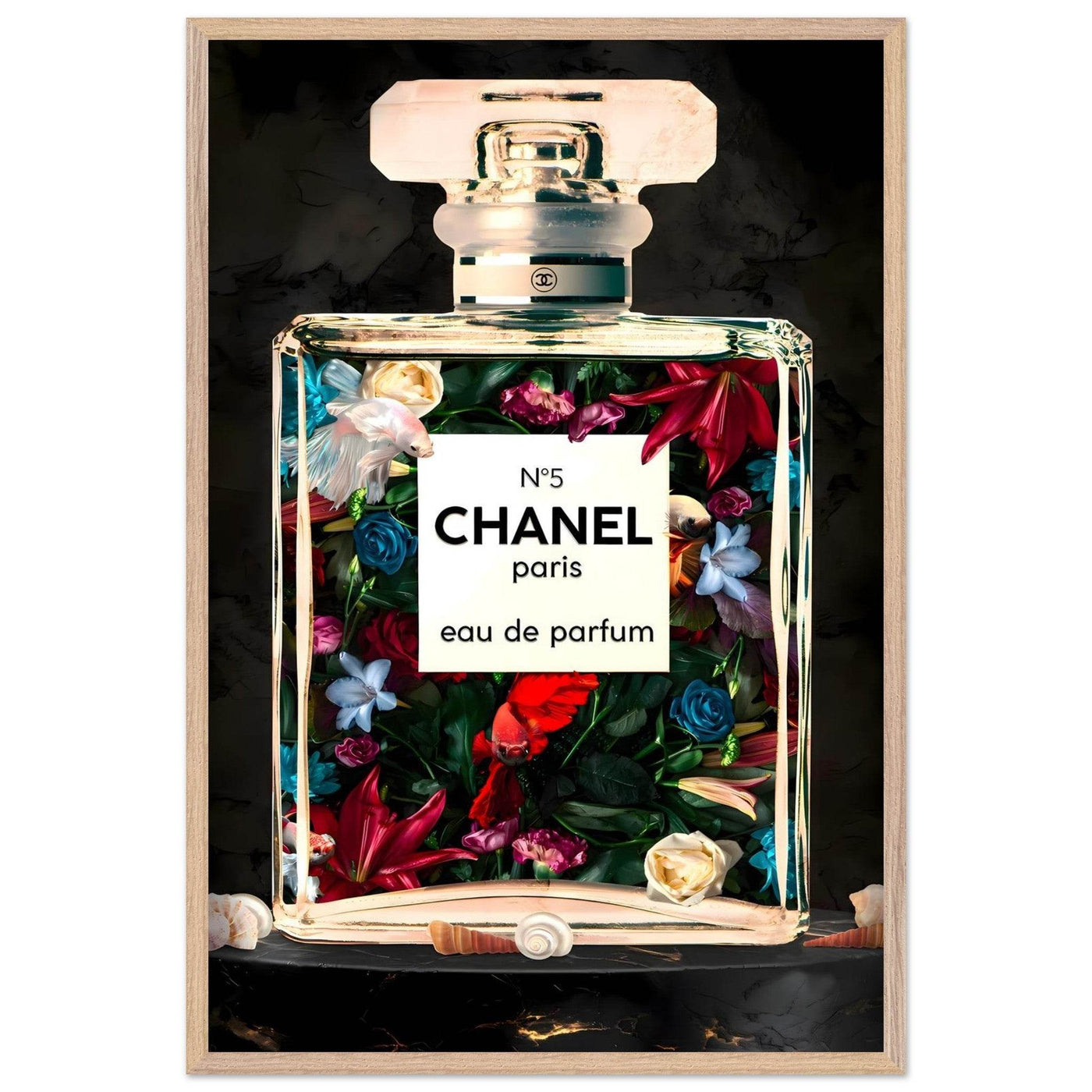 Chanel No. 5 Floral Fantasy Framed Art Print: A Timeless Blend of Iconic Fragrance and Vibrant Botanicals - Vibrantwalls