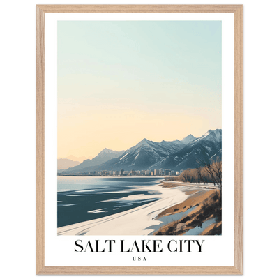 Salt Lake City Framed Poster – Modern Winter Landscape Art with Wood Frame - Vibrantwalls