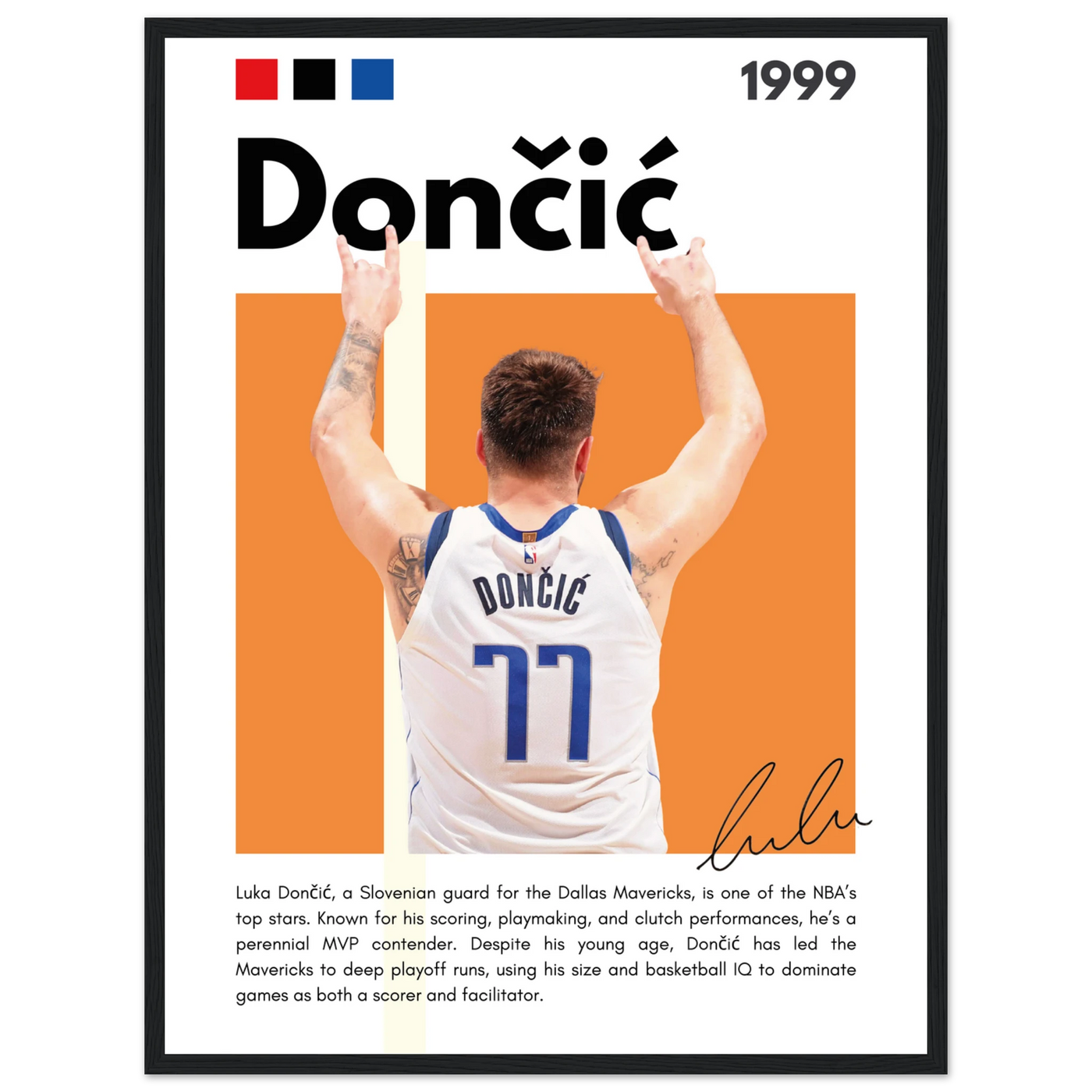 Luka Dončić El Matador Mavericks Framed Poster 45x60 cm 18x24″ Black frame Vibrantwalls