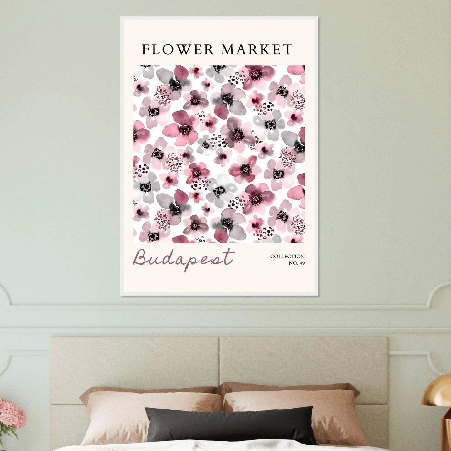 Budapest Flower Market Abstract Floral Framed Poster – Pink & Gray Watercolor Art Print | Ready-to-Hang - Vibrantwalls