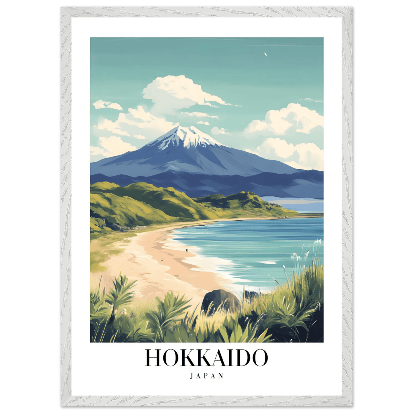 Hokkaido Japan Framed Poster – Vintage Mount Yotei Travel Wall Art with Wooden Frame - Vibrantwalls