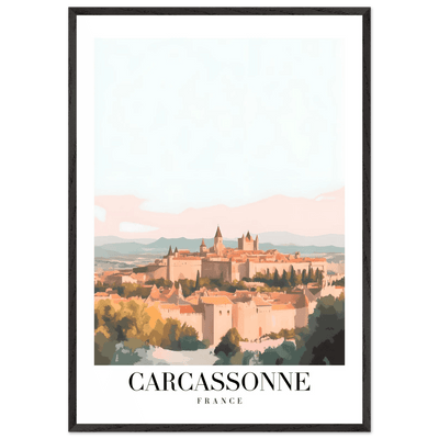Carcassonne France Framed Poster – Vintage Travel Wall Art in Pastel Hues & Wooden Frame - Vibrantwalls