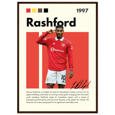 Marcus Rashford Manchester United Soccer Framed Poster – Iconic Red Devil Art Print 50x70 cm 20x28″ Dark wood frame Vibrantwalls