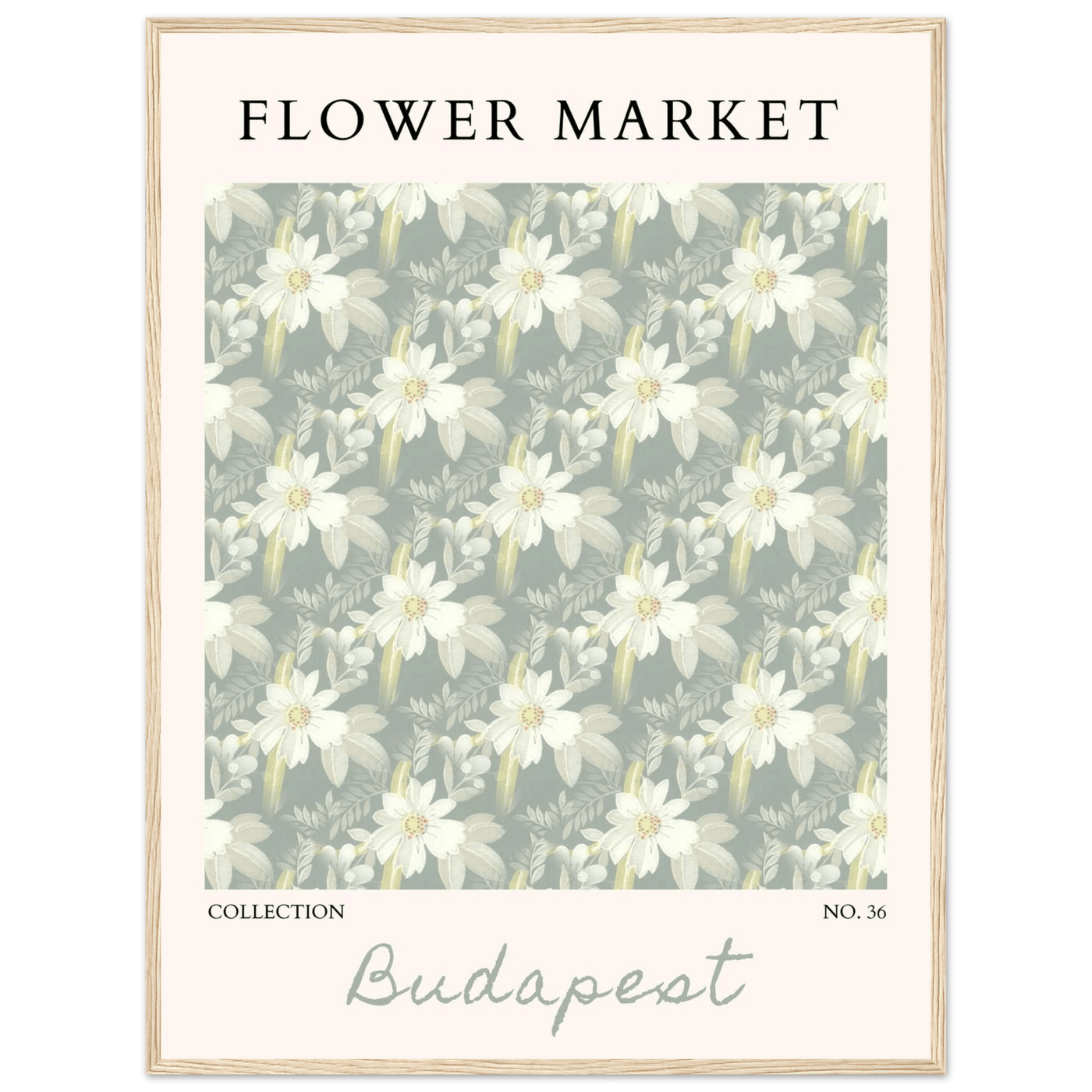 Budapest Flower Market Framed Poster – Elegant Botanical Art Print in Sage Green | Ready-to-Hang Wall Decor - Vibrantwalls