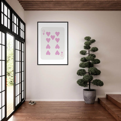 Nine of Hearts - Pink Poker Card Print - Mounted Framed Poster Art, Eco-Friendly Wood Frame - Vibrantwalls