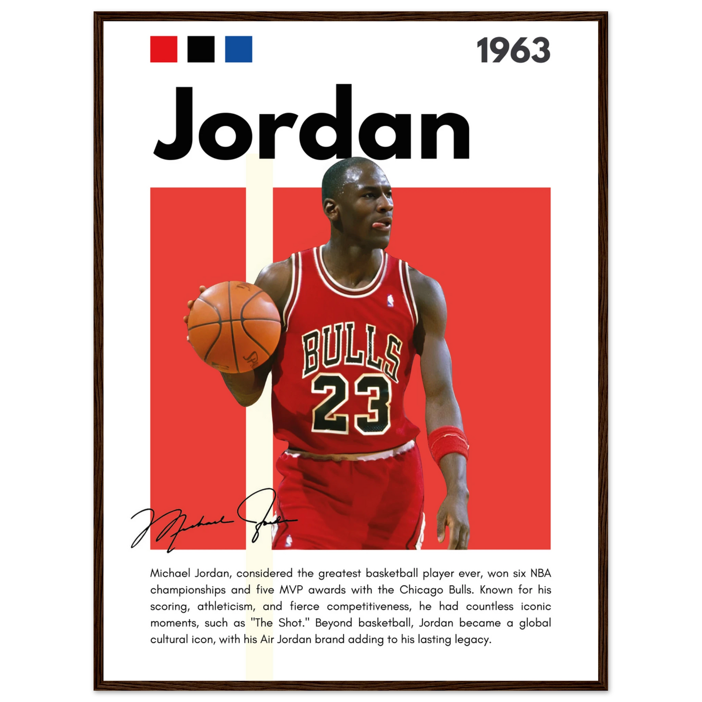 Michael Jordan Air Jordan Bulls Retro Print 60x80 cm 24x32″ Dark wood frame Vibrantwalls