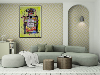 Coco Chanel No. 5 Graffiti Art Print - Vibrant Street Style Perfume Bottle Framed Wall Art - Vibrantwalls