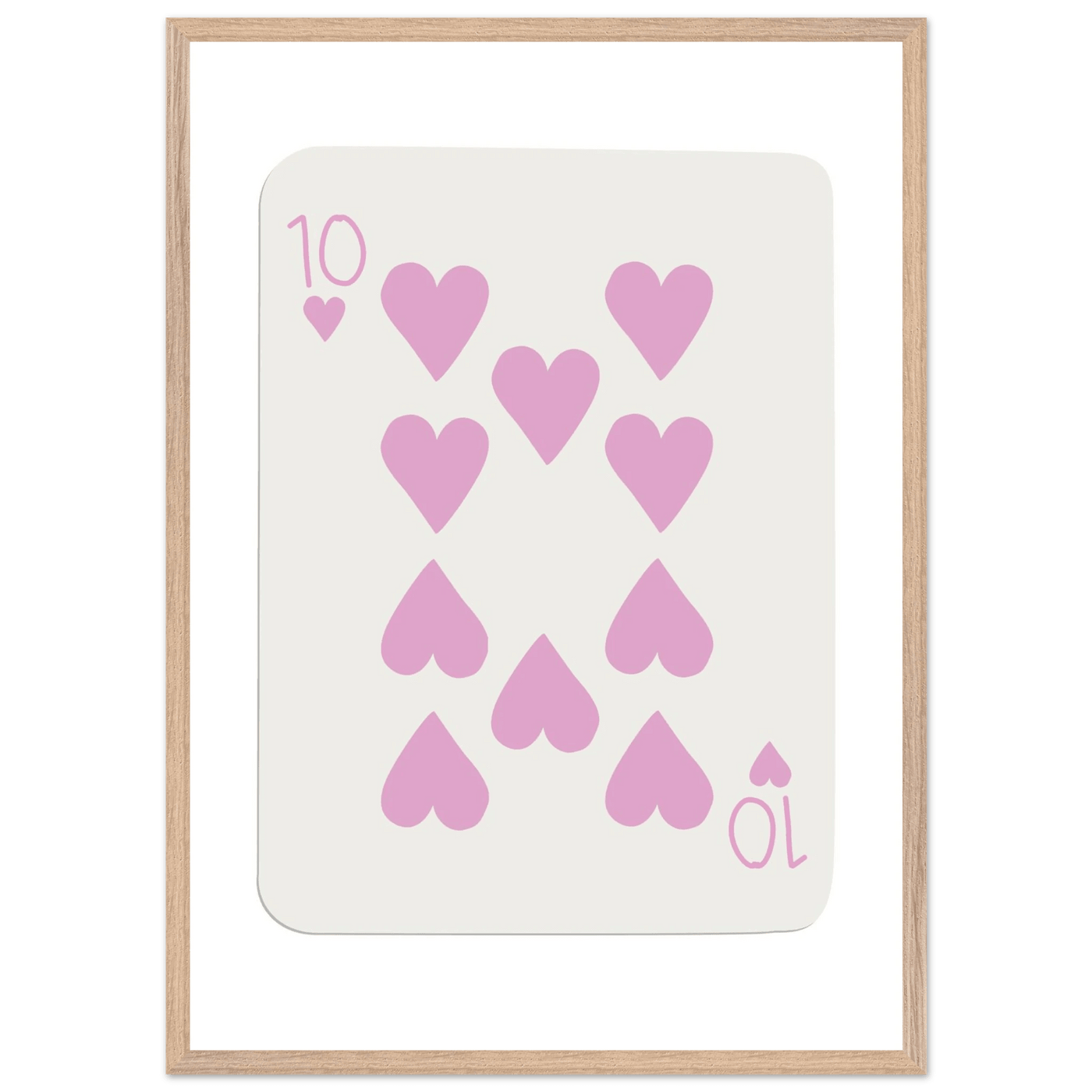 Ten of Hearts Poker Card Print - Soft Pink & Cream Mounted Framed Poster Art, Eco-Friendly Wood Frame - Vibrantwalls
