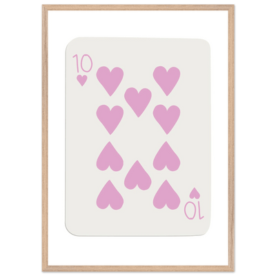 Ten of Hearts Poker Card Print - Soft Pink & Cream Mounted Framed Poster Art, Eco-Friendly Wood Frame - Vibrantwalls