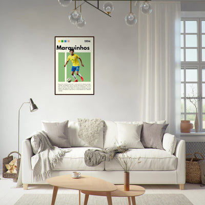 Marquinhos Brazil Football Framed Poster – Iconic Soccer Art Print for Fans Vibrantwalls