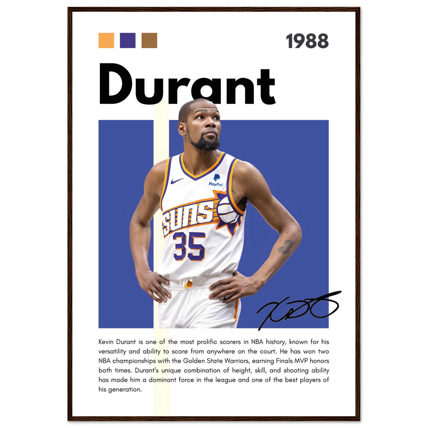 Kevin Durant Slim Reaper Suns Framed Poster 70x100 cm 28x40″ Dark wood frame Vibrantwalls
