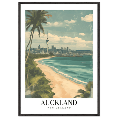 Auckland New Zealand Framed Poster – Vintage Coastal City Travel Wall Art with Wooden Frame Options - Vibrantwalls