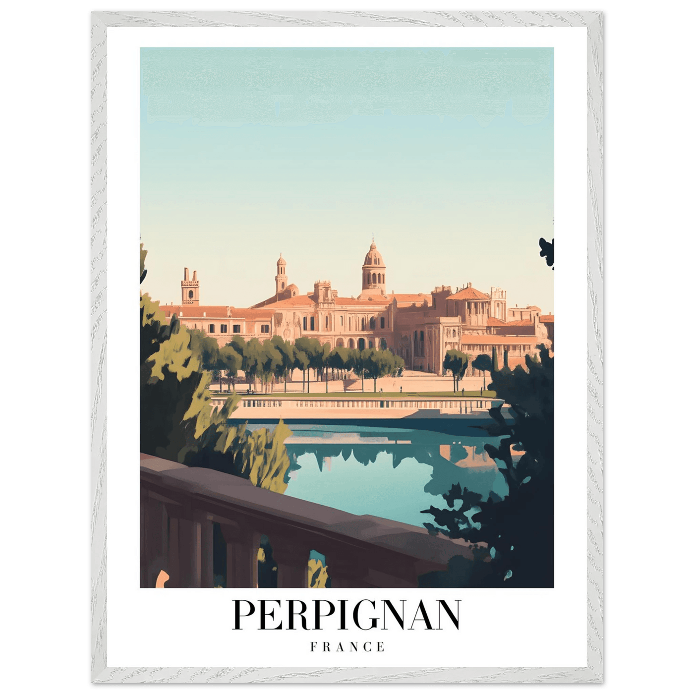 Perpignan France Framed Poster – Vintage Cityscape Wall Art with Wooden Frame - Vibrantwalls