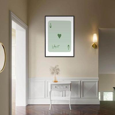 Minimalist Ace of Hearts Poker Card Print - Eco-Friendly Framed Wall Art, 'Lucky You' Design - Vibrantwalls