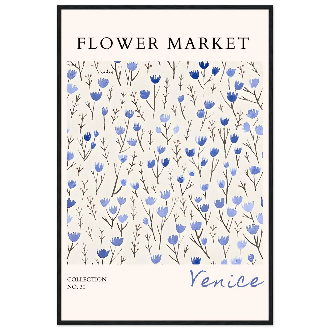 Venice Flower Market Framed Poster – Serene Blue Floral Art Print | Ready-to-Hang Wall Decor - Vibrantwalls