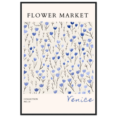 Venice Flower Market Framed Poster – Serene Blue Floral Art Print | Ready-to-Hang Wall Decor - Vibrantwalls