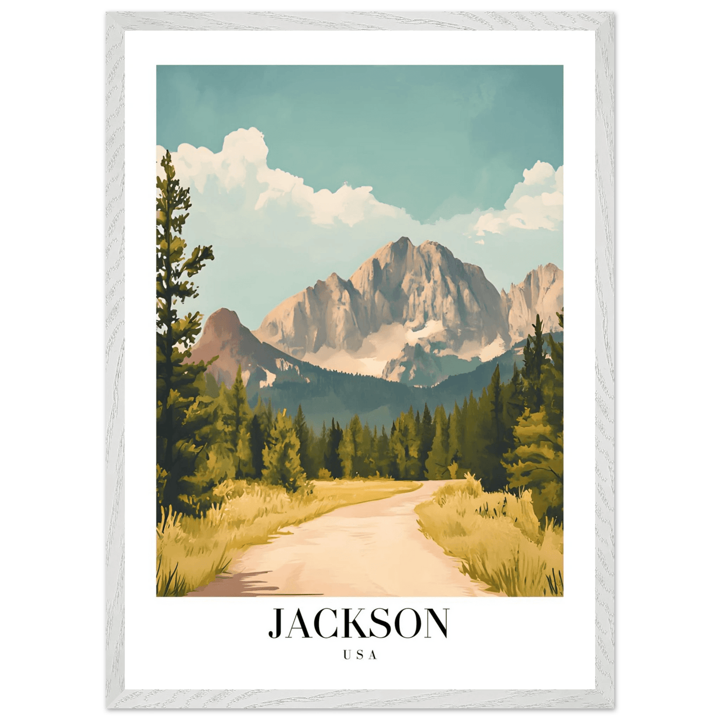 Jackson USA Mountain Landscape Framed Poster – Vintage Travel Wall Art with Wooden Frame - Vibrantwalls