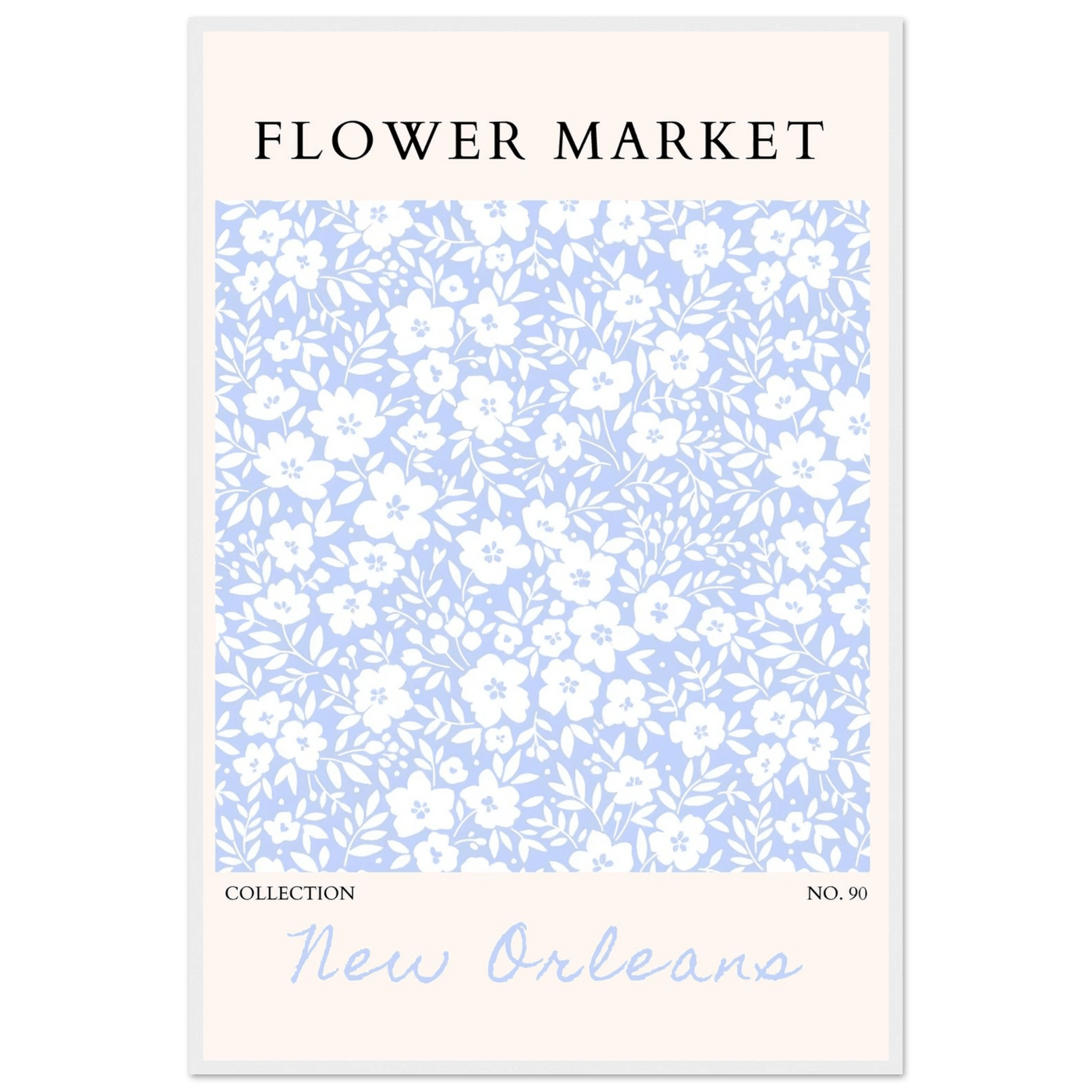 Flower Market New Orleans – Chic Periwinkle Floral Framed Poster | Ready-to-Hang Wall Art - Vibrantwalls