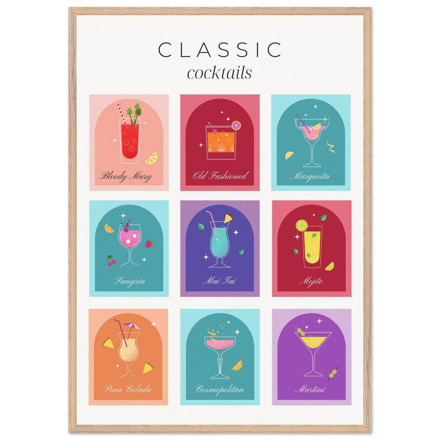 Classic Cocktails Set Nine Drink Recipes - Vibrantwalls