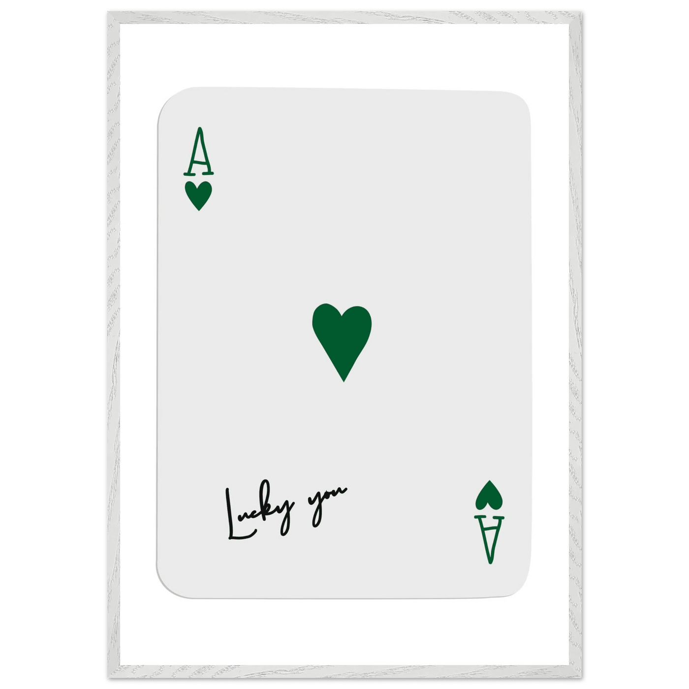 Lucky You Ace of Hearts Poker Card Art - Eco-Friendly Framed Print with Deep Green Accent - Vibrantwalls