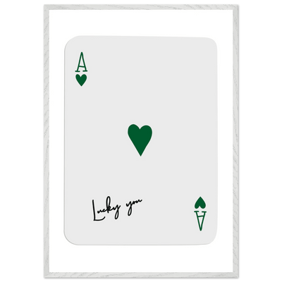 Lucky You Ace of Hearts Poker Card Art - Eco-Friendly Framed Print with Deep Green Accent - Vibrantwalls
