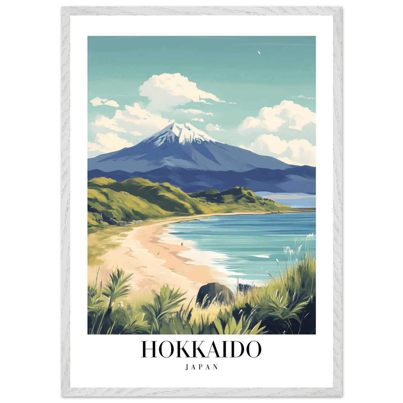 Hokkaido Japan Framed Poster – Vintage Mount Yotei Travel Wall Art with Wooden Frame - Vibrantwalls