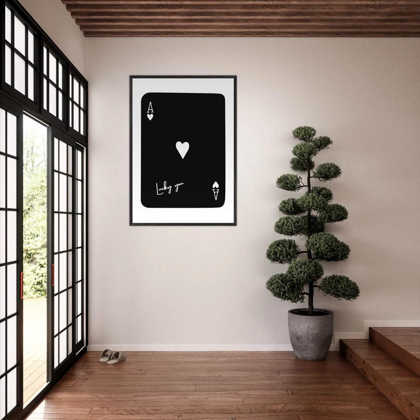 Minimalist Ace of Hearts Poker Card Print - Lucky You Framed Poster Art, Eco-Friendly Wood Frame - Vibrantwalls