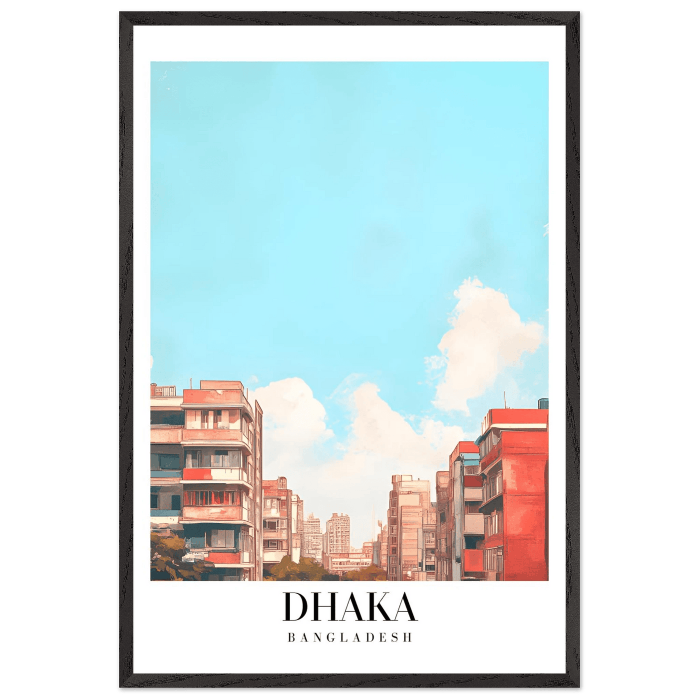 Dhaka Bangladesh Framed Poster – Pastel Cityscape Wall Art with Customizable Wooden Frame - Vibrantwalls
