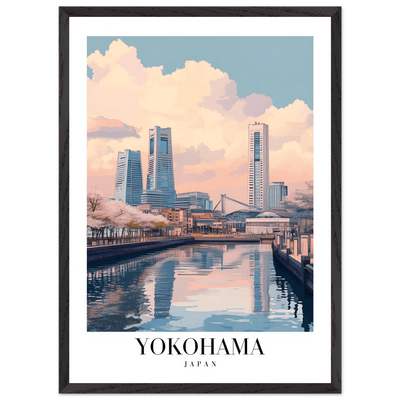 Yokohama Japan Framed Poster – Serene Pastel Cityscape Wall Art with Wooden Frame - Vibrantwalls