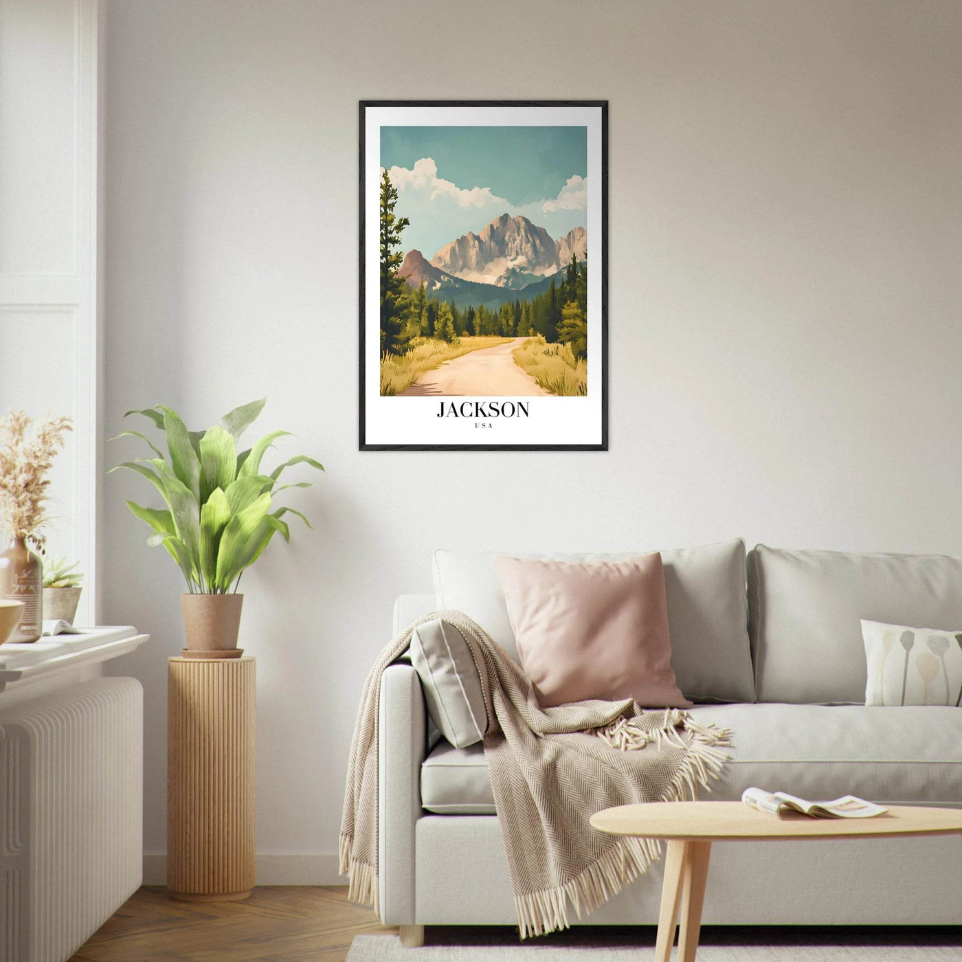 Jackson USA Mountain Landscape Framed Poster – Vintage Travel Wall Art with Wooden Frame - Vibrantwalls