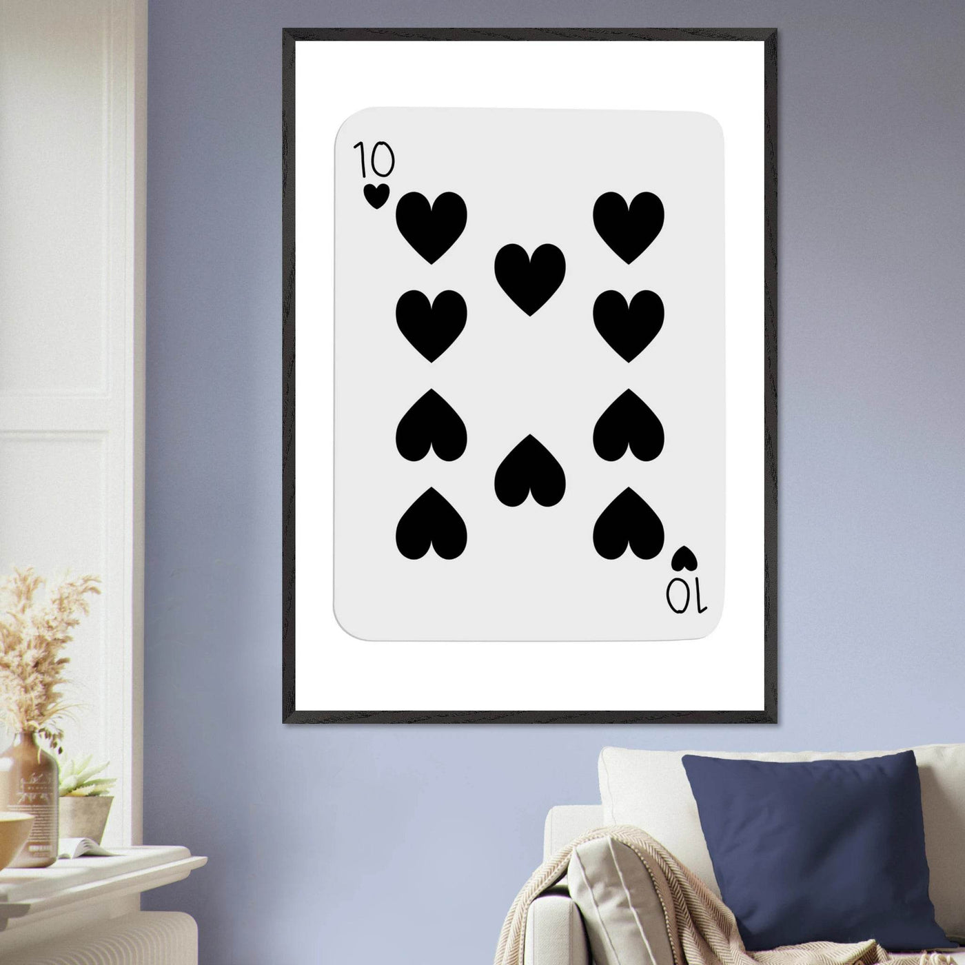Minimalist Ten of Hearts Poker Card Print - Mounted Framed Eco-Friendly Wall Art for Game Rooms & Modern Decor - Vibrantwalls