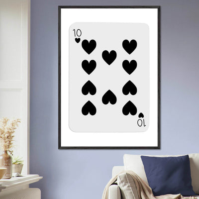 Minimalist Ten of Hearts Poker Card Print - Mounted Framed Eco-Friendly Wall Art for Game Rooms & Modern Decor - Vibrantwalls