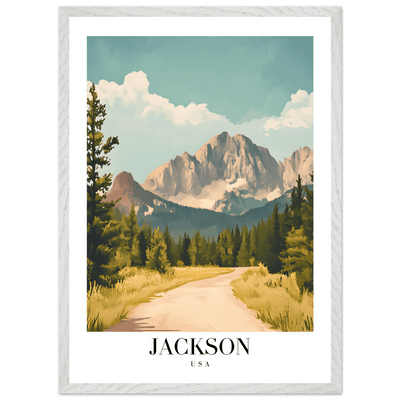 Jackson USA Mountain Landscape Framed Poster – Vintage Travel Wall Art with Wooden Frame - Vibrantwalls