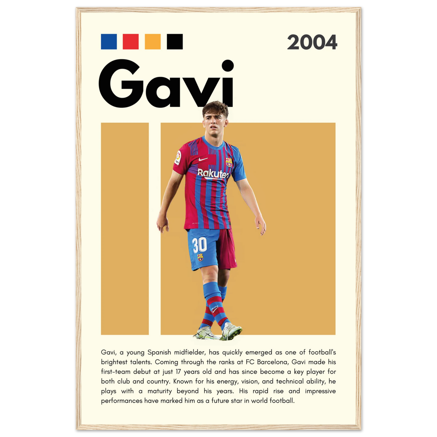 Gavi FC Barcelona Soccer Framed Football Poster 60x90 cm 24x36″ Wood frame Vibrantwalls