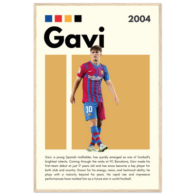 Gavi FC Barcelona Soccer Framed Football Poster 60x90 cm 24x36″ Wood frame Vibrantwalls