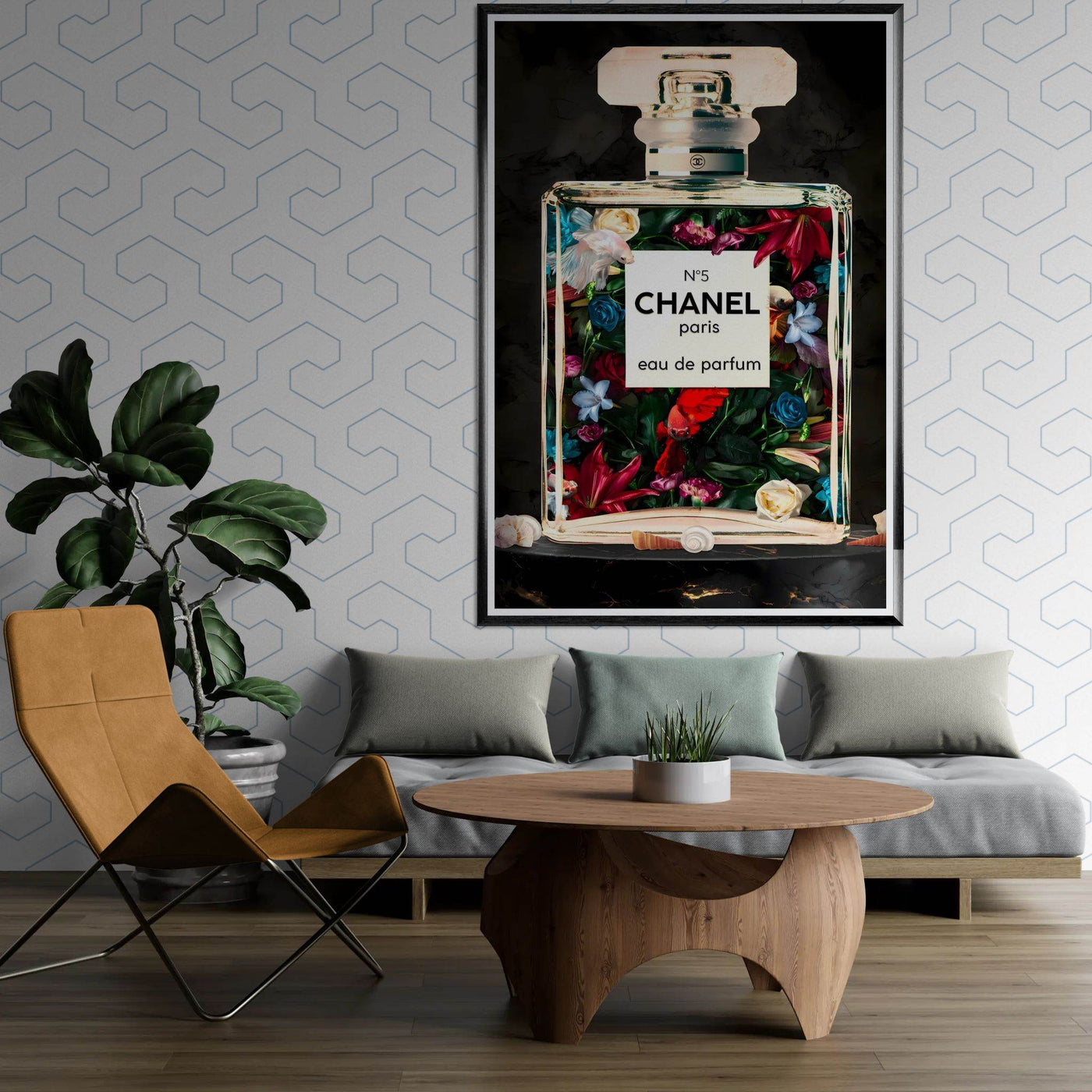 Chanel No. 5 Floral Fantasy Framed Art Print: A Timeless Blend of Iconic Fragrance and Vibrant Botanicals - Vibrantwalls