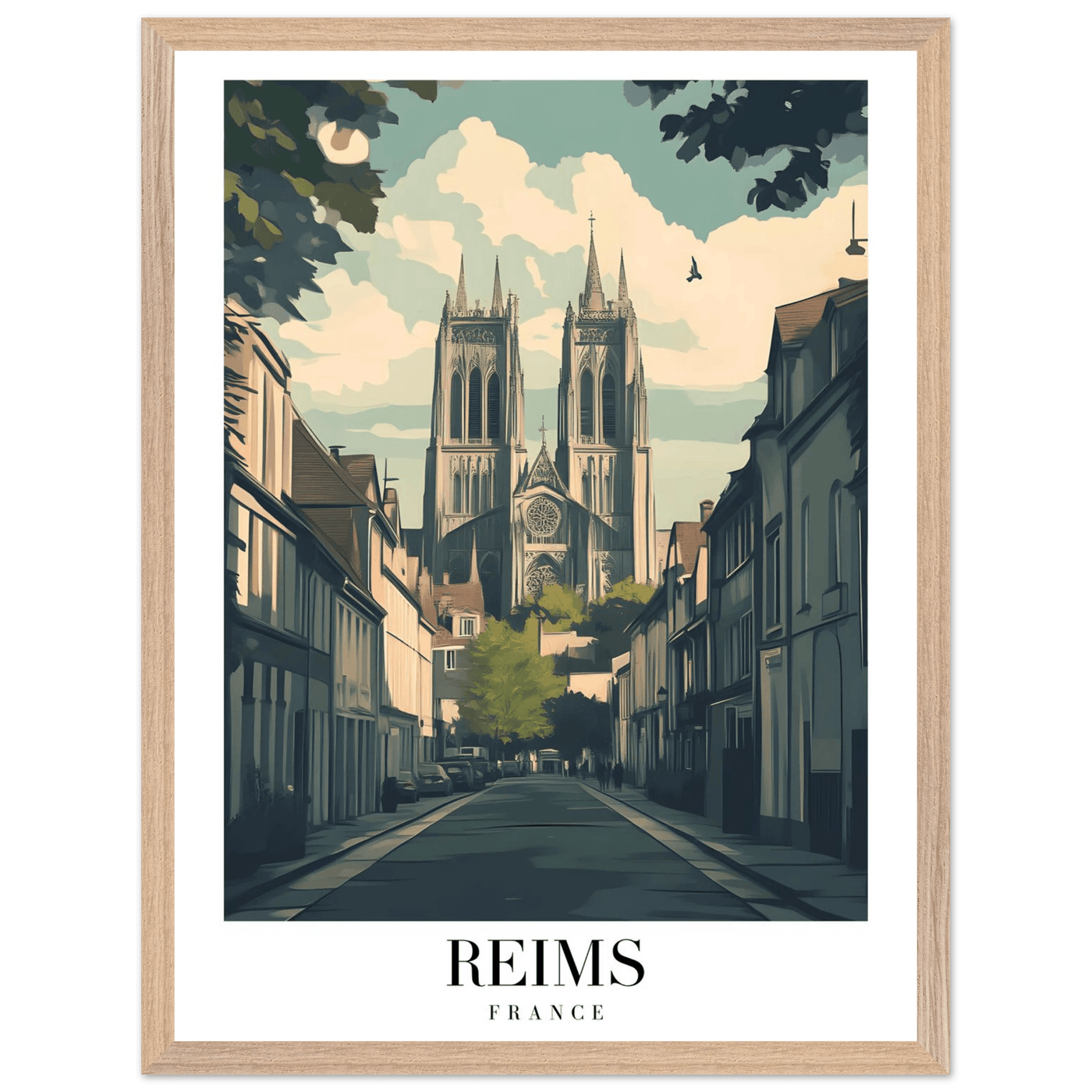 Reims France Framed Poster – Vintage Cathedral Cityscape Wall Art with Customizable Wooden Frame - Vibrantwalls