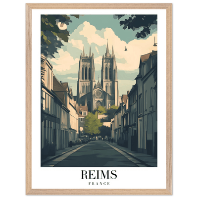 Reims France Framed Poster – Vintage Cathedral Cityscape Wall Art with Customizable Wooden Frame - Vibrantwalls