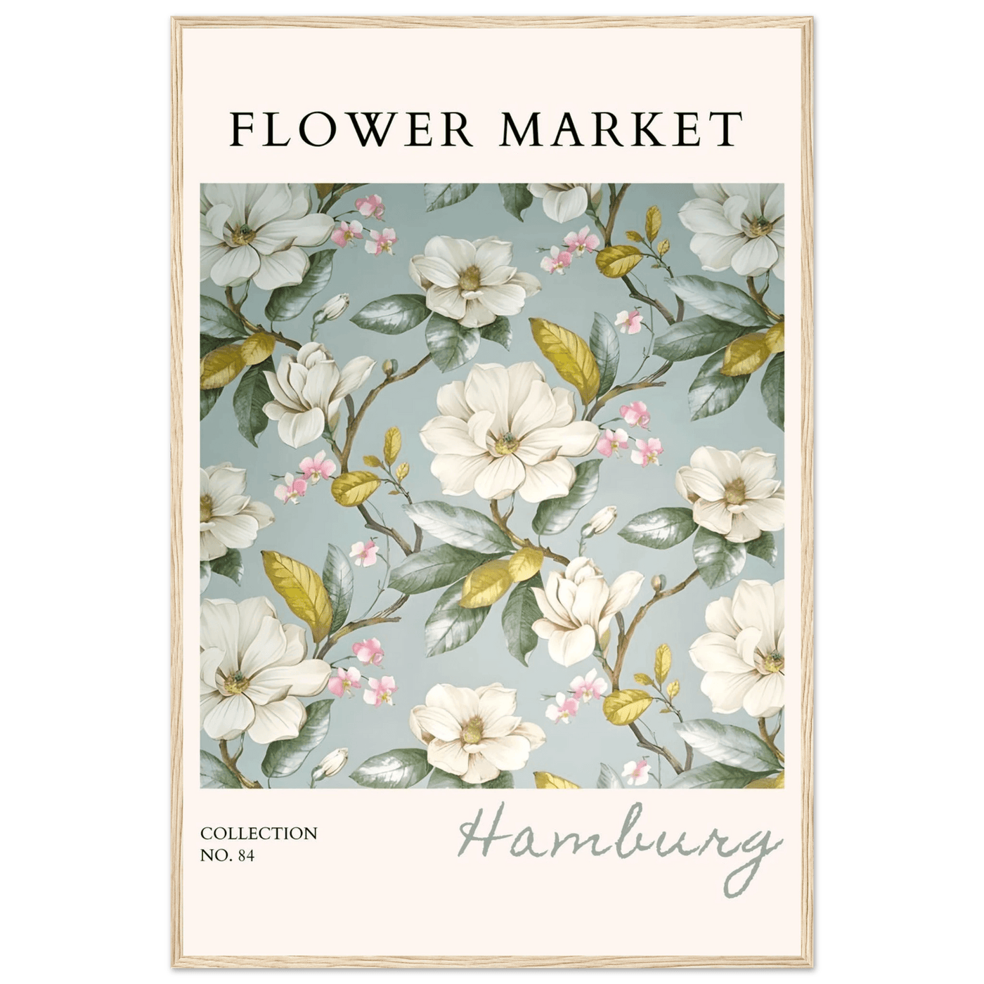 Hamburg 'Flower Market' Framed Poster – Elegant Magnolia & Cherry Blossom Art Print | Ready-to-Hang - Vibrantwalls