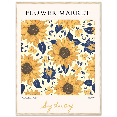 Vibrant Sunflower & Navy Floral Framed Poster – 'Flower Market Sydney' Collection | Ready-to-Hang Wall Art - Vibrantwalls