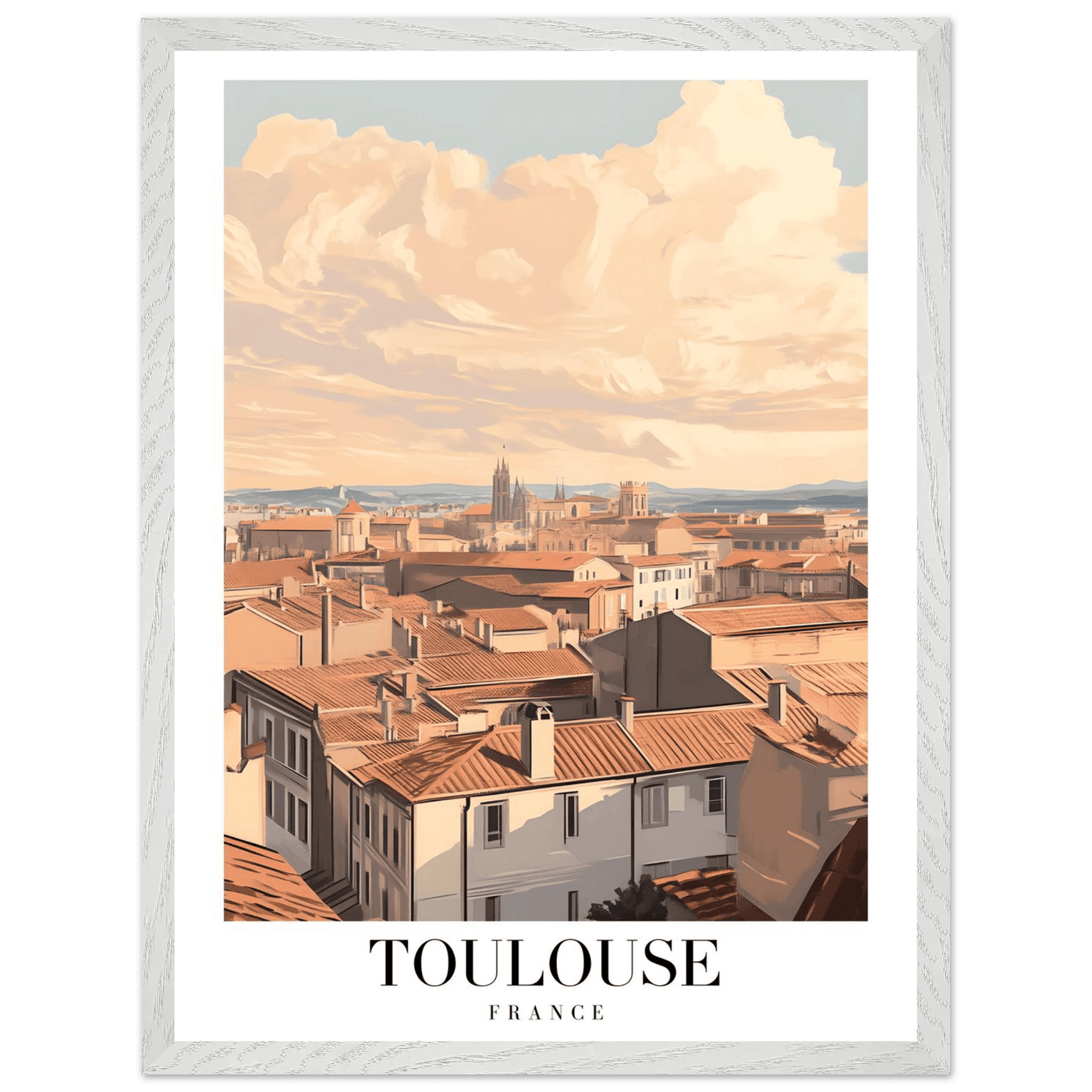 Toulouse France Framed Poster – Vintage Sunset Cityscape Wall Art with Wooden Frame - Vibrantwalls