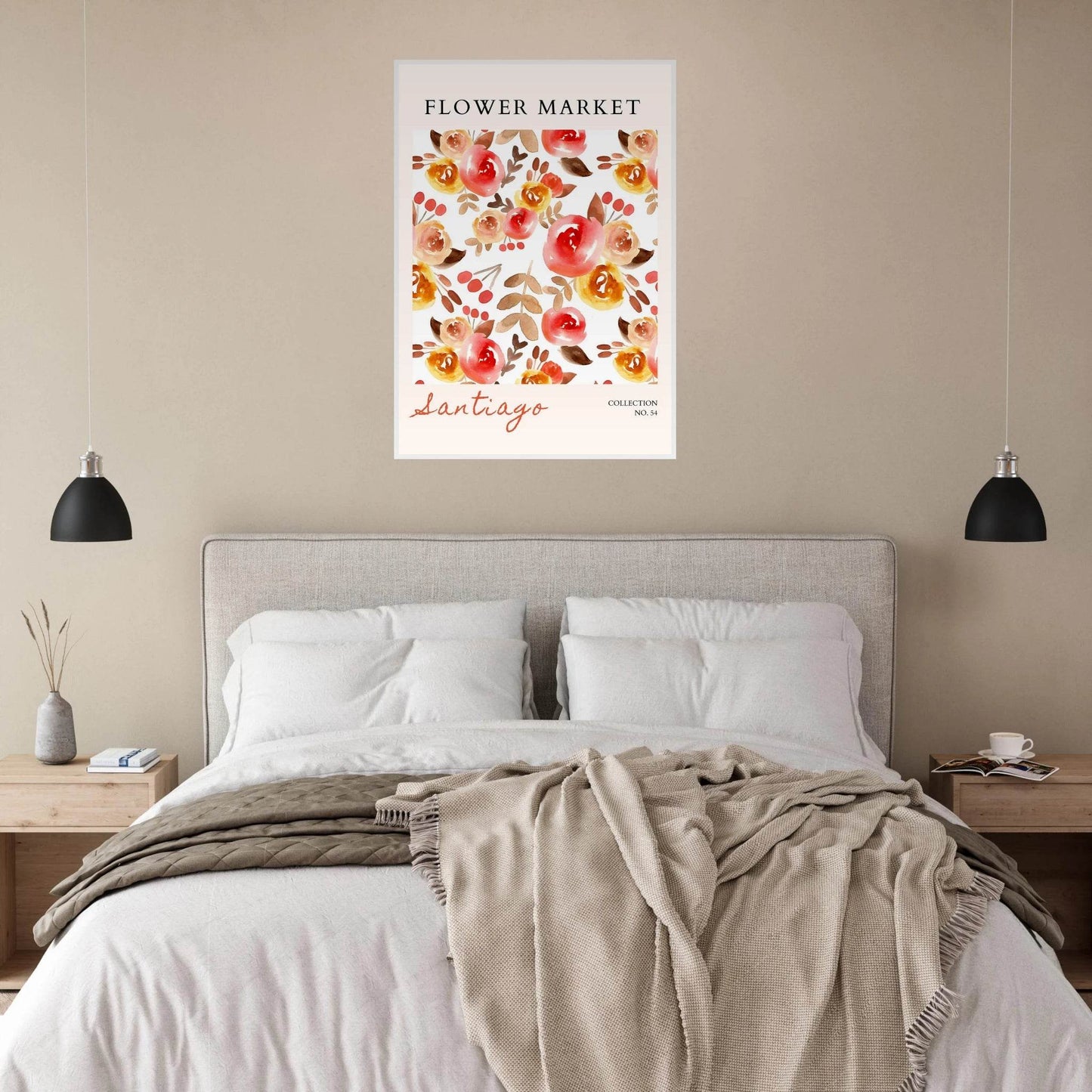 Watercolor Blossom Framed Poster – Santiago Floral Art Print | Warm & Vibrant Decor for Your Home - Vibrantwalls