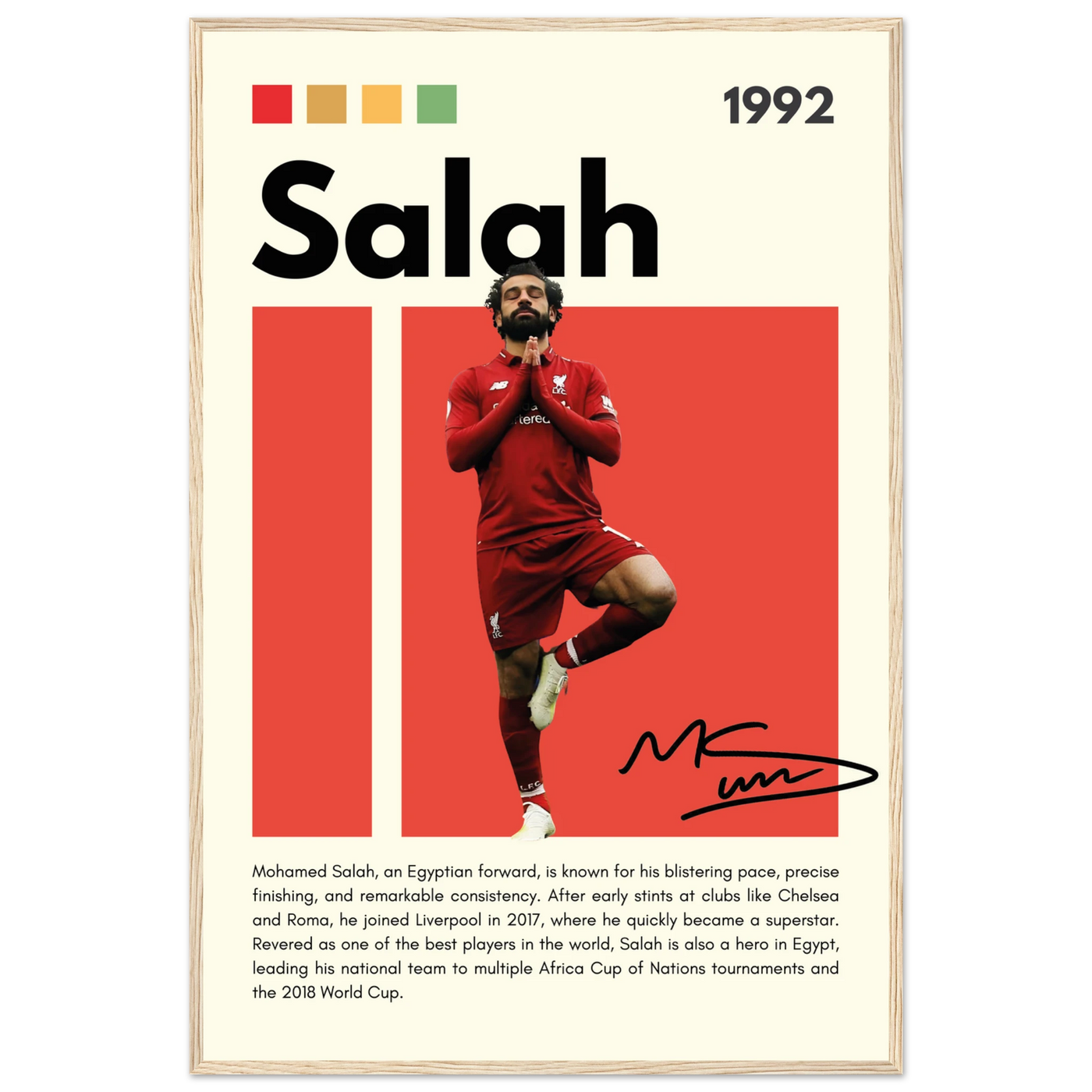 Mohamed Salah Liverpool FC Framed Poster – Iconic Yoga Pose Football Art Print 60x90 cm 24x36″ Wood frame Vibrantwalls