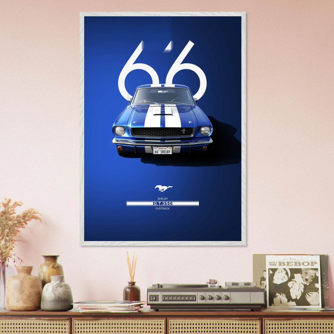 1966 Shelby GT.350 Fastback Framed Poster - Iconic Blue & White Design | Ready-to-Hang Wall Art - Vibrantwalls