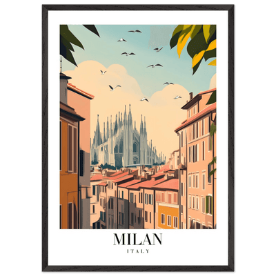 Milan Italy Framed Poster – Vintage Travel Wall Art with Duomo View & Wooden Frame - Vibrantwalls